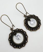 Ohrhänger Antikbronze m. runden Zirkonia Kristallen handmade