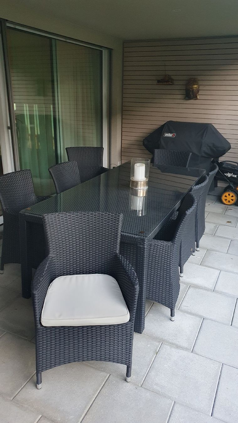 Tischset: Gartentisch mit Glasplatte 8 Stühlen aus Rattan – Gebraucht aus Steinach von dos_1991 1