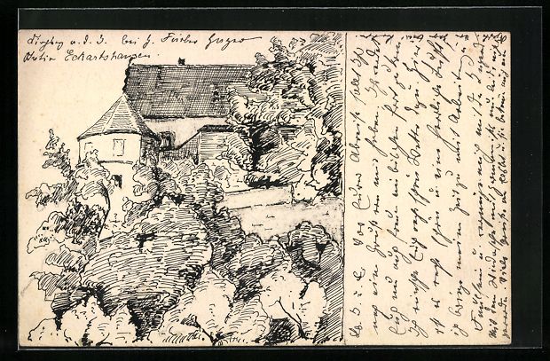 Cartoline postali: Handgemalt: Kirchberg /Jagst, Blick auf  – Usato da Berlin venduto da bartko-reher