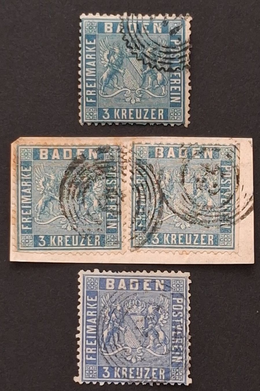 Alle Briefmarken: Baden Mi-Nr.10 a/b/c gestempelt  370 Fr – Gebraucht aus Kriens von Nidfeld45
