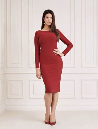 rotes Kleid, Langarm, Guess, Größe 4/Robe rouge à manches