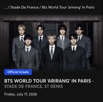 BTS Konzert 'Arirang' Paris 17.7.2026, Sitzplatz Kategorie 3