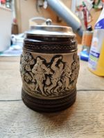 Bierkrug Keramik mit Zinndeckel Motiv historisch 0.5L gut