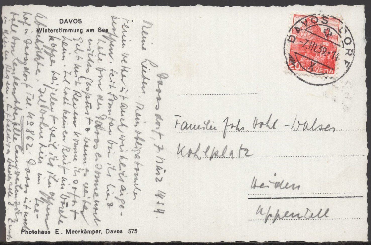 Cartoline postali: DAVOS  Winterstimmung am See  1939 – Usato da Aarau venduto da kufi44 1