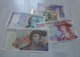 Lot ++ 5 Banknoten aus Schweden ab 1992