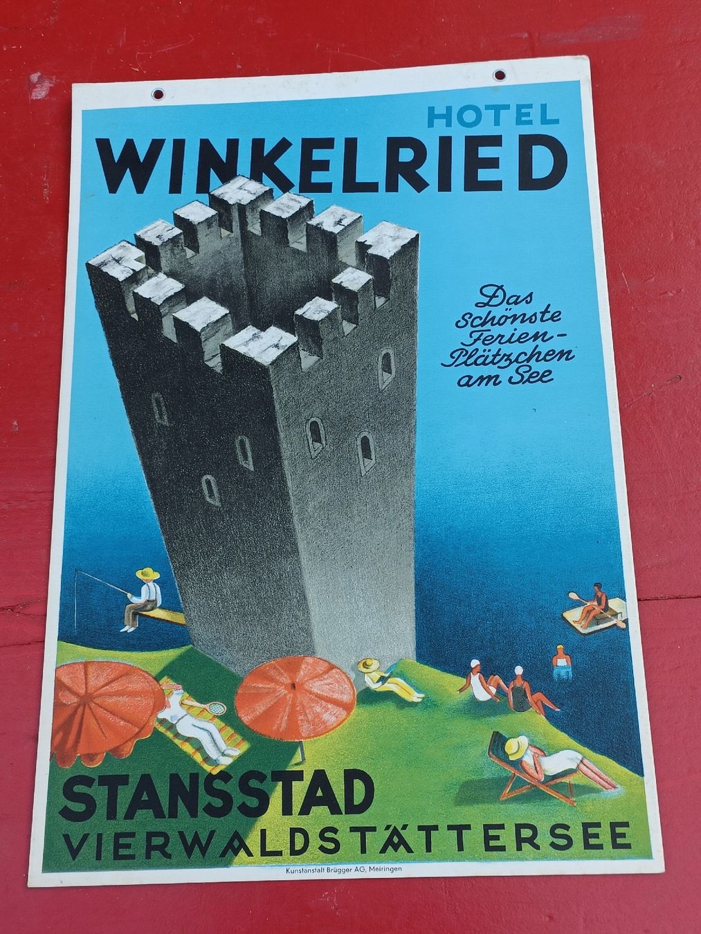 Schilder: Litho Karton Werbung / Hotel Winkelried Stansstad ca. 1930 – Gebraucht aus Brugg AG von Ente015