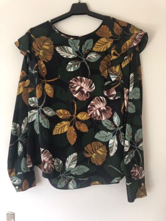 Bluse M&S dunkelgrün/dunkelblau Motiv