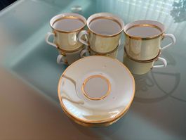 Kaffeeservice  6 Tassen mit Unterteller Goldrand Beige