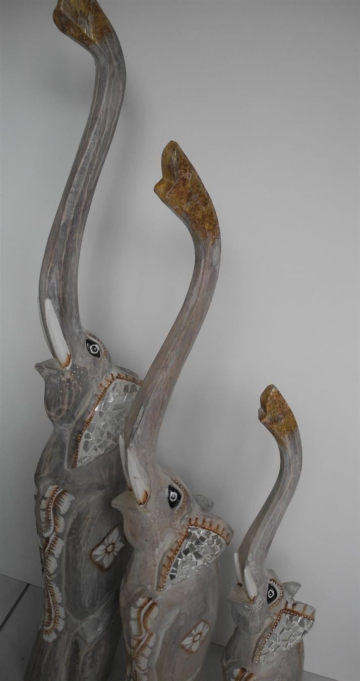 Statuette: 3-er Set Holzelefanten grau, Nr. d19 – Nuovo (secondo la descrizione) da Kottwil venduto da Crazyrolf 1