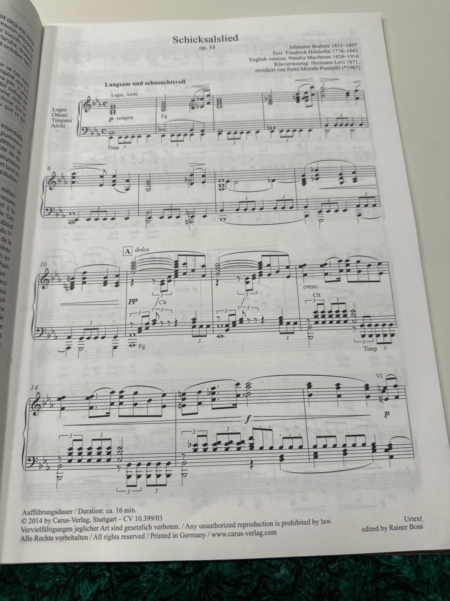 Libri: Brahms: Schicksalslied op. 54, Klavierauszug Noten – Usato da Wald ZH venduto da Martin79 2