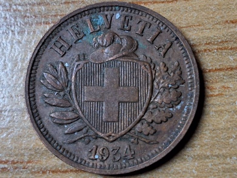 Alle Münzen: 2 Rappen 1934 - Selten! – Gebraucht aus Münchenstein von purbach1 6