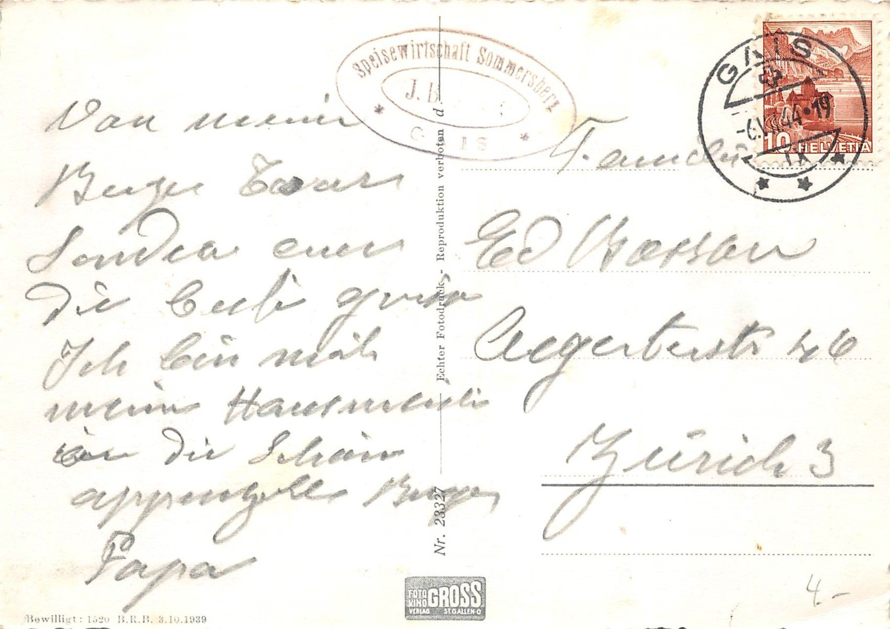 Cartoline postali: Gais, Wirtschaft Sommersberg – Usato da Ottikon b.Kemptth. venduto da Neptun1974 1