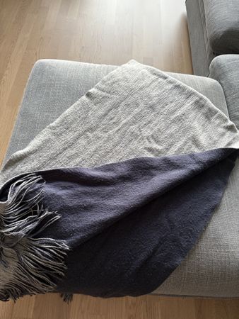 Cozy Wool Throw Scarf/Blanket - Grey & Navy - Perfect for F