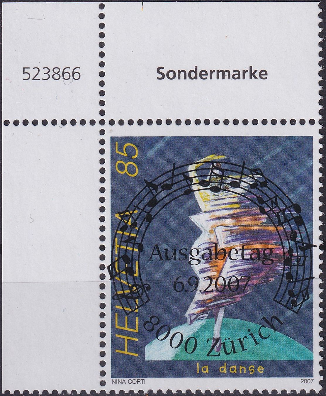 Tutti i francobolli: 2007, Nr.1247 "Nina Corti" mit ET-Voll-Stempel + ECKTABS. – Usato da Sursee venduto da Luzernerraute