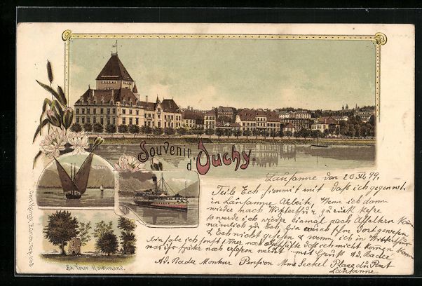 Cartoline postali: Lithographie Ouchy, Ortsansicht, Dampfer – Usato da Berlin venduto da bartko-reher
