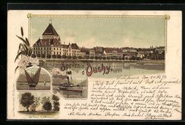 Lithographie Ouchy, Ortsansicht, Dampfer