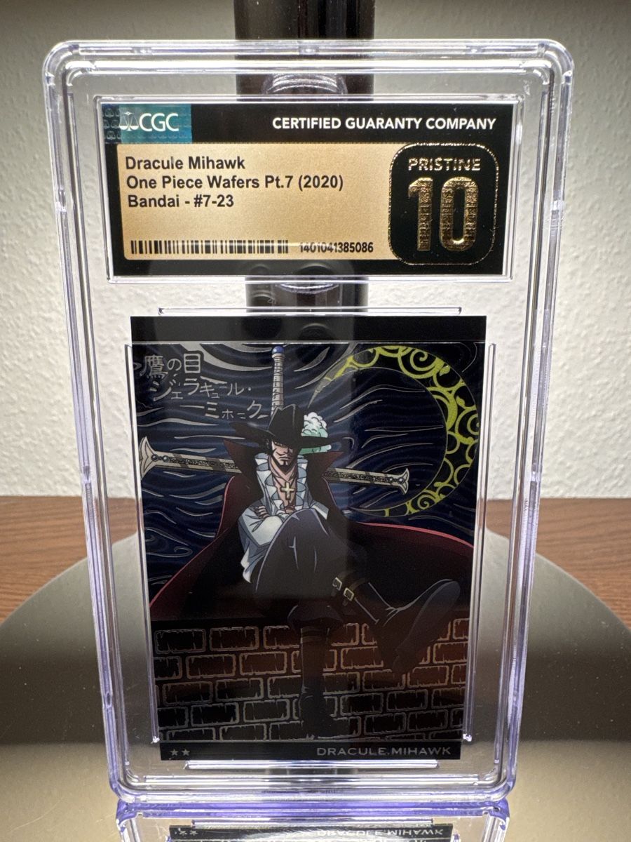Bandai Carte collezionabili: Dracule Mihawk One Piece Wafers Pt.7 CGC 10 Pristine – Nuovo (secondo la descrizione) da Petit-Lancy venduto da Vizta