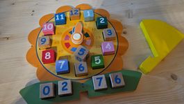 Holz Lernuhr mit Zahlenblöcken - Top für Kinder!