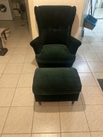 Sessel mit Hocker dunkelgrün Samt guter Zustand
