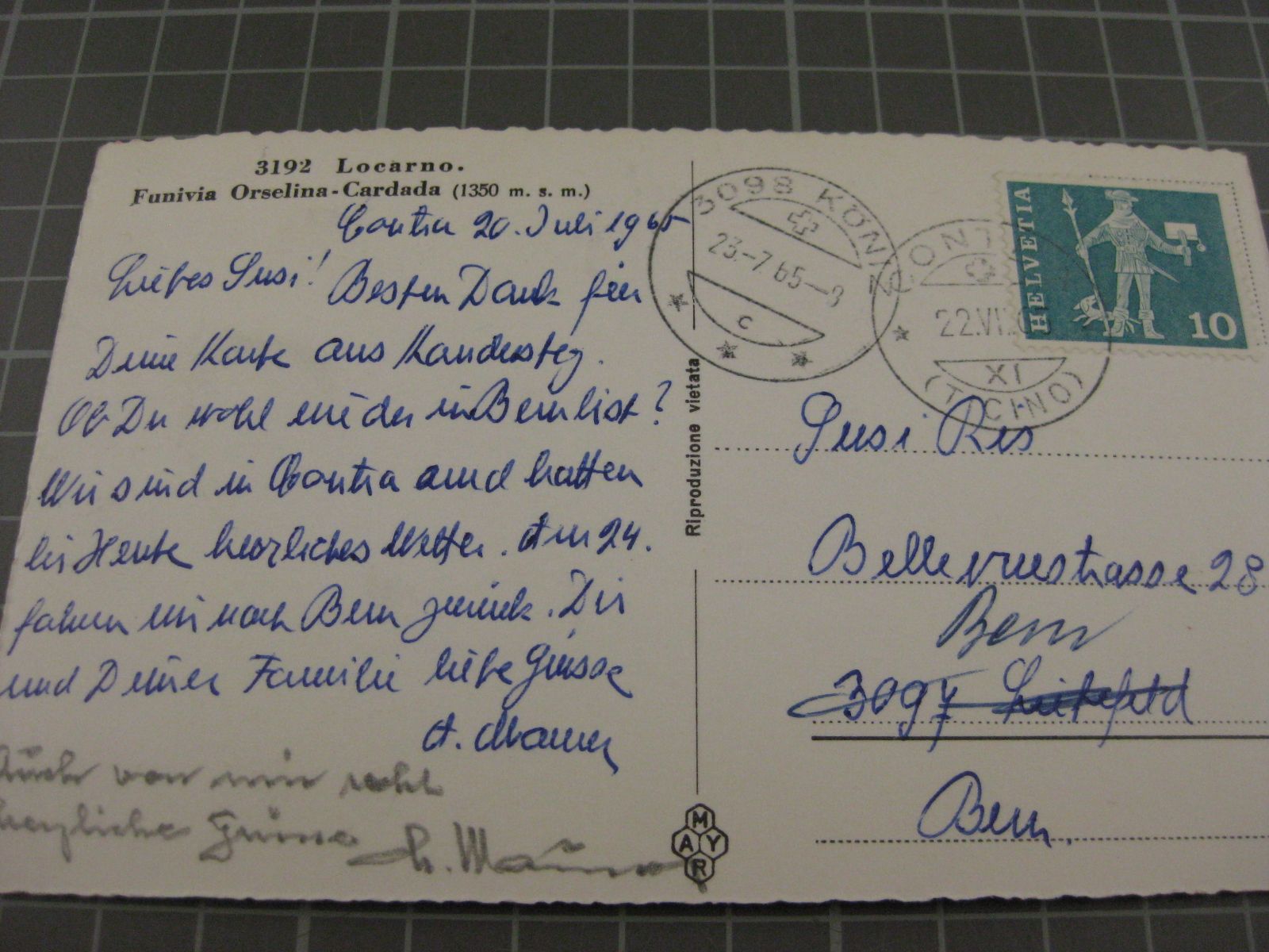 Cartoline postali: AK Locarno Orselina Cardada mit Bahn – Usato da Malters venduto da Marosko 1