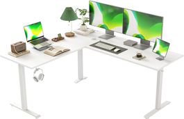L Schreibtisch höhenverstellbar elektrisch 160x140 Weiss