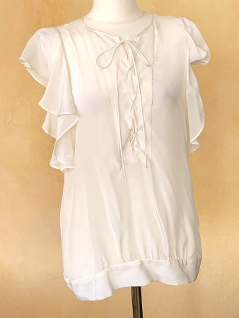LUFTIGE ZARA-SEIDENBLUSE WEISS MIT FLÜGELÄRMELCHEN