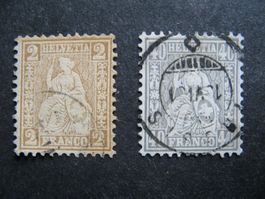 Sitzende Helvetias 37a und 42 gestempelt, Kat. 550.--