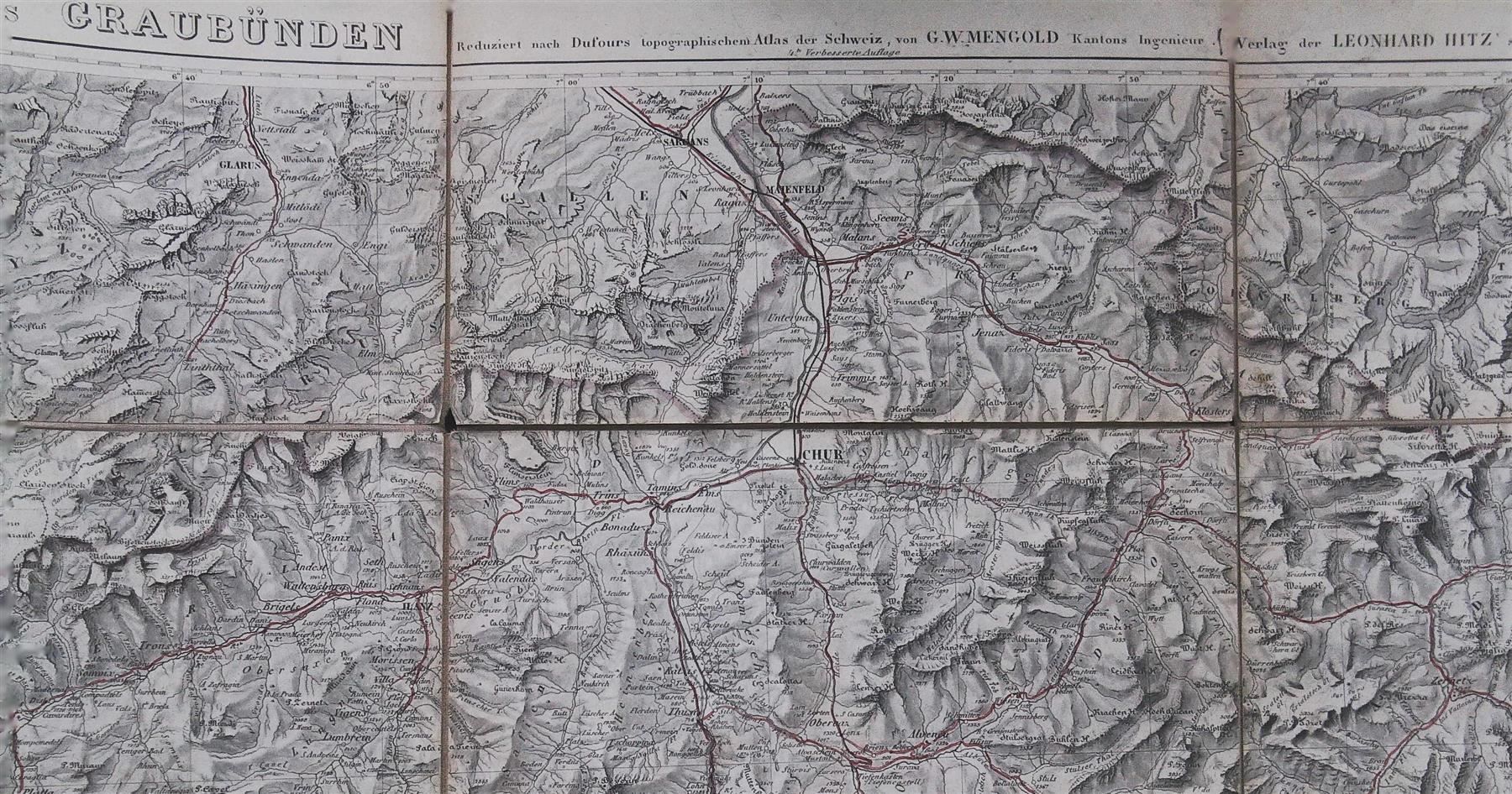 Cartes géographiques & atlas: Graubünden Karte von Mengold 1875 – D'occasion à Rafz par booksell 1