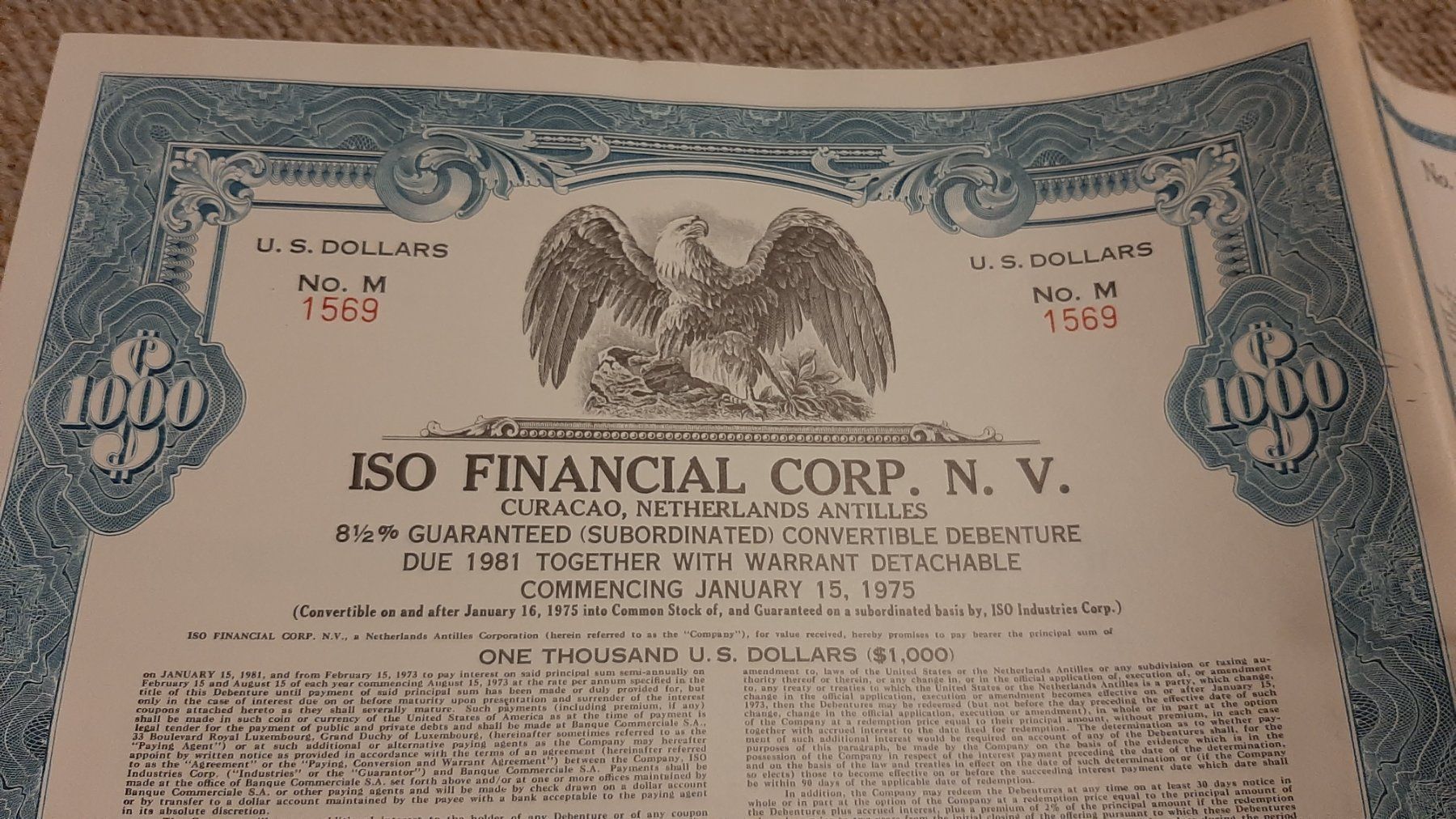 Documenti: Bond Iso Financial Corp. N.V. – Nuovo (secondo la descrizione) da Porza venduto da ulletta1 1
