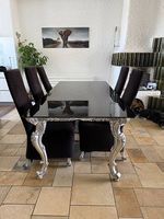 Esstisch, Barockstil  Massiv, Schwarzglas, 6 Stühle