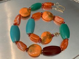 Collier fantaisie multicolore grosse perles style vintage
