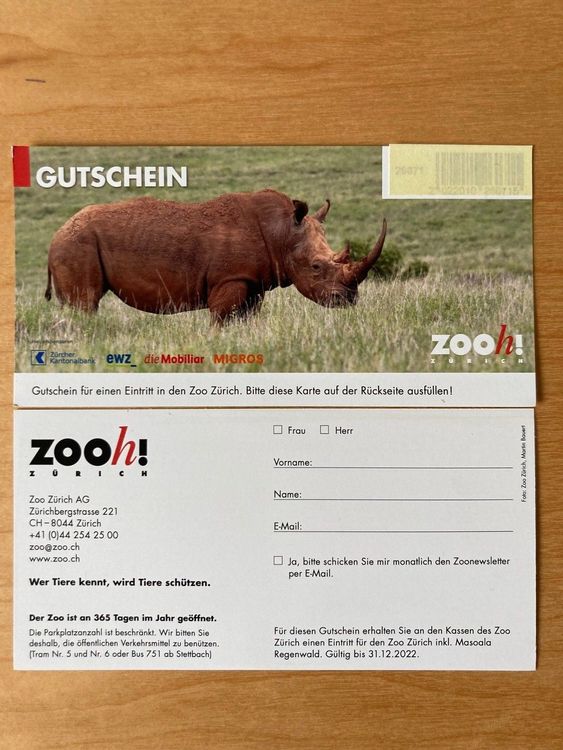 2 Gutscheine für den Zoo Zürich Kaufen auf Ricardo