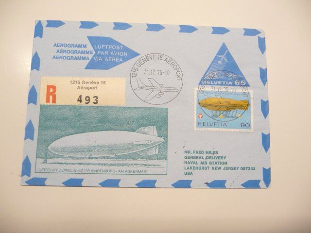 Tutti i francobolli: 1975  Zeppelin -Luftpost Aerogramm  /  Genève-Lakehurst – Nuovo e nell'imballaggio originale da Kloten venduto da zimboida