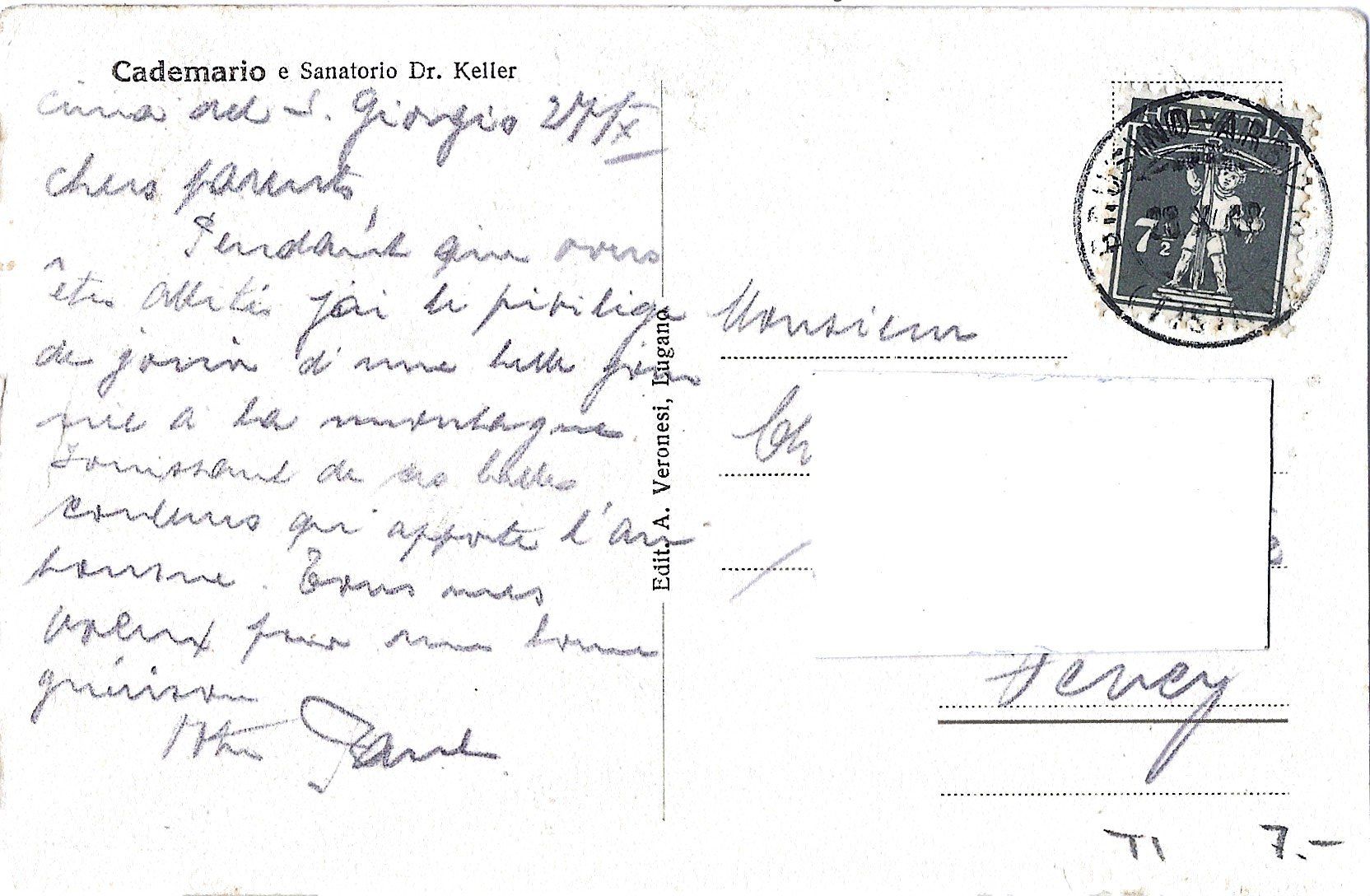 Cartoline postali: Cademario  e  Sanatorio  Dr.  Keller – Usato da Bütschwil venduto da Jackson1A 1