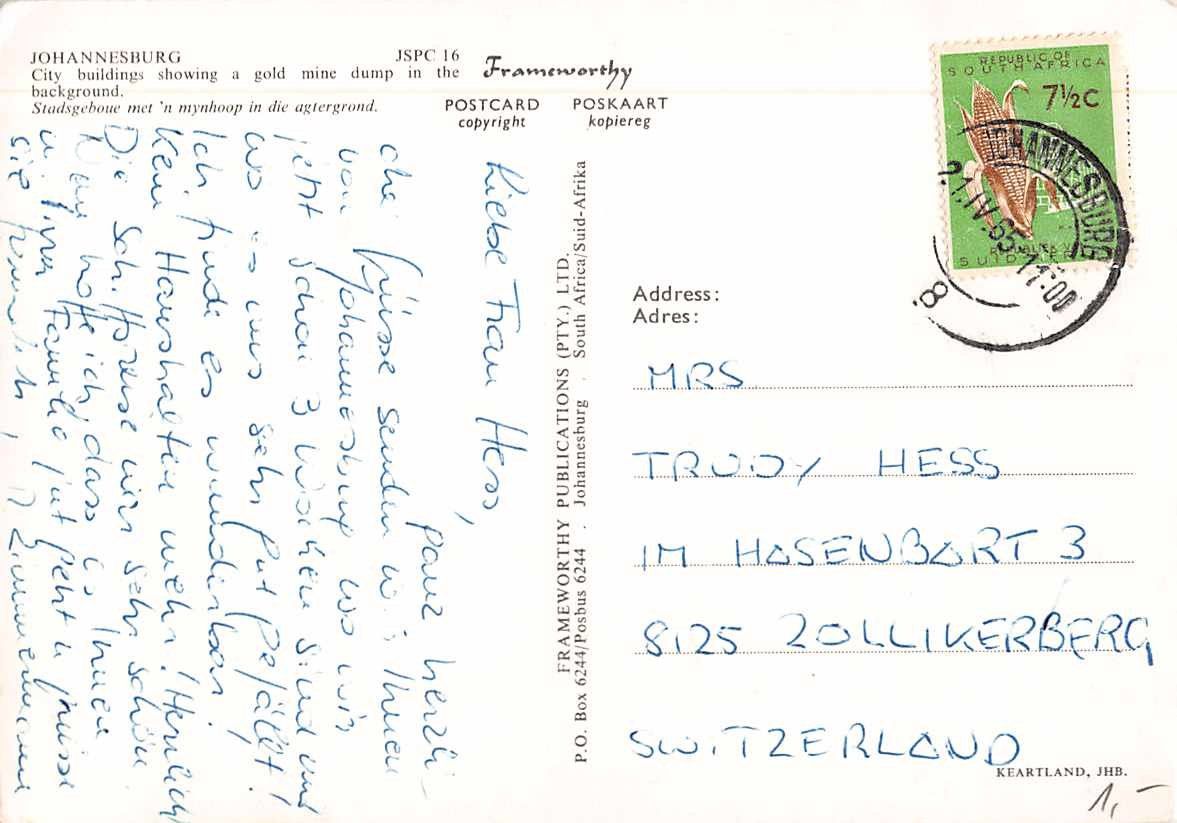 Cartoline postali: EXOTISCHE Ansichtskarten 3x SÜDAFRIKA in die Schweiz – Usato da Lufingen venduto da TopAnsichtskarten 3