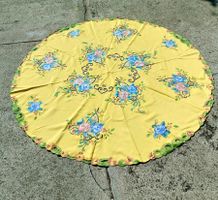 Runde edle Tischdecke gelb Rosen Blumenmuster