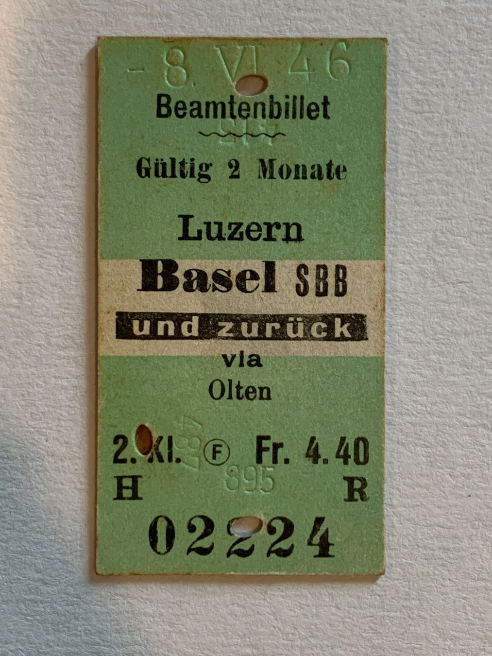 Biglietti: SBB Edmondson Karton Billett 1946 – Usato da Riehen venduto da Boeri555