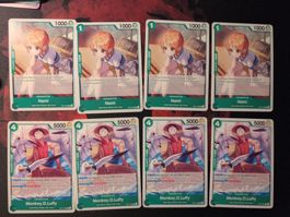 One Piece TCG Karten, Playset 8x grün, Luffy & Nami
