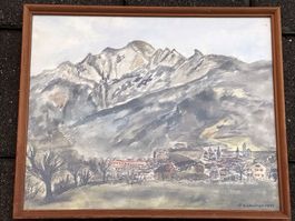 Maienfeld Gemälde Aquarell Original