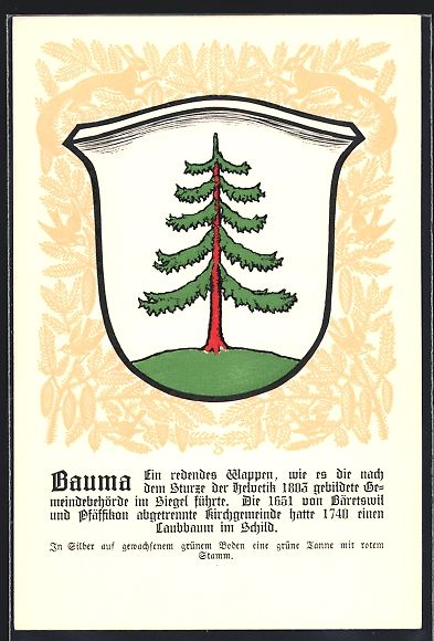 Cartoline postali: Bauma, Wappen auf Tannen-Ornamenten, Eic – Usato da Berlin venduto da bartko-reher