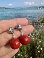 Red Coral Earrings - Sterling Silver