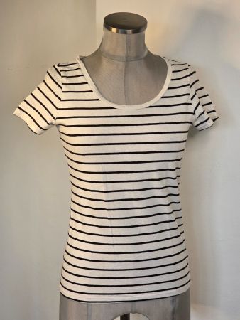 S 36 H&M T-Shirt Baumwolle weiss gestreift mit schwarz