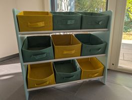 Kinderregal mit 9 Stoffboxen Dschungelmotiv