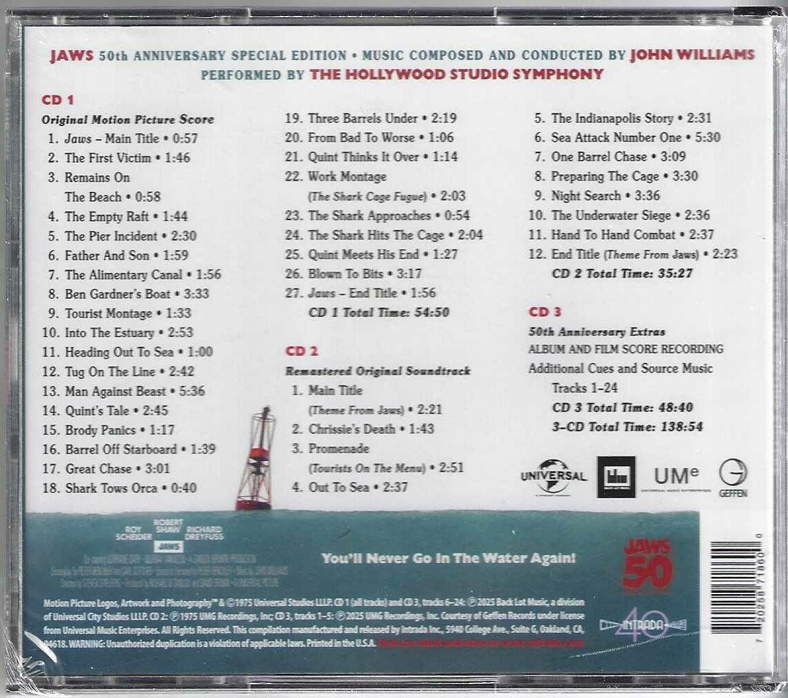 CD: John Williams - Jaws - 3 X CD Anniversary Ltd edition-Neue – Nuovo e nell'imballaggio originale da Genève venduto da CDLPBookS 1