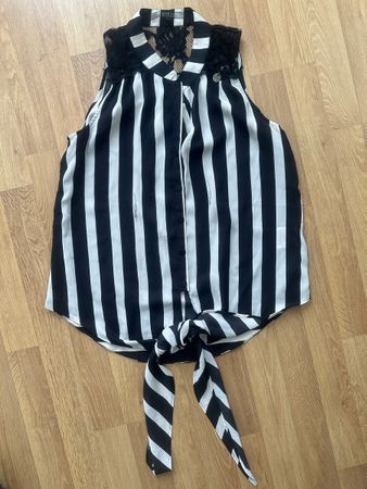 Guess Bluse gestreift mit Spitze schwarz weiss Grösse XS