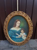 Gemälde Mutter mit Kind, Ölgemälde, Goldrahmen, Antik.