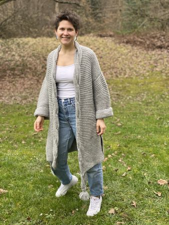 Hand-knitted cardigan, tassel detail, perfect for spring!