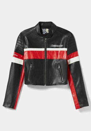 Coole Kunstlederjacke im Racing-Look, Grösse XS von Bershka