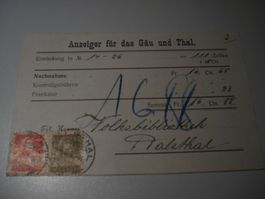 NN-Karte 1919, o Balsthal, Anzeiger für das Gäu und Thal
