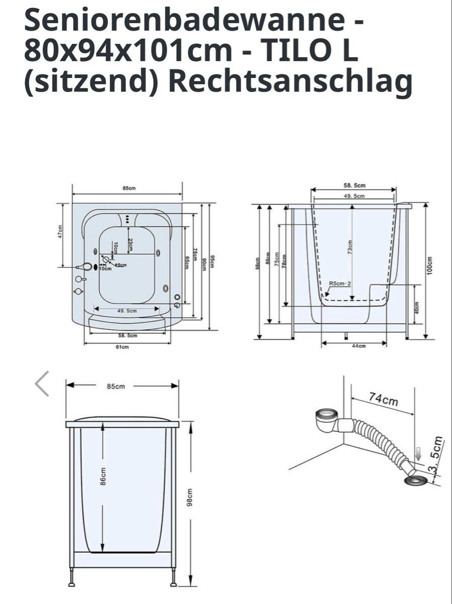 Vasche da bagno: Seniorenbadewanne - 80x94x101cm – Nuovo e nell'imballaggio originale da Emmenbrücke venduto da Ibor0 6